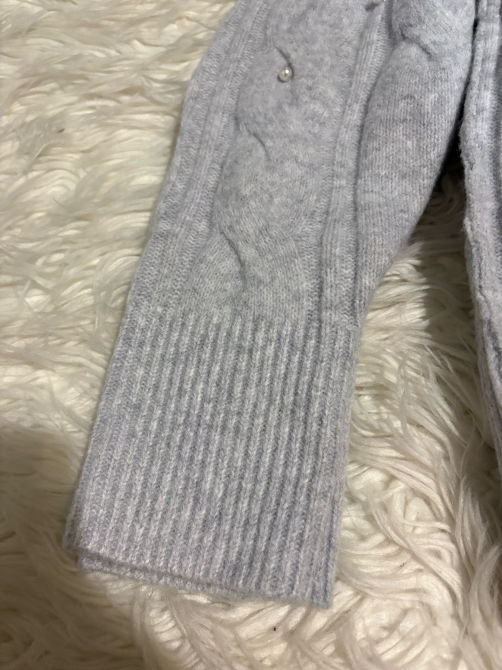 aerie unReal Light Gray Pearl-Embellished Cable Crewneck Sweater - Picture 9 of 12